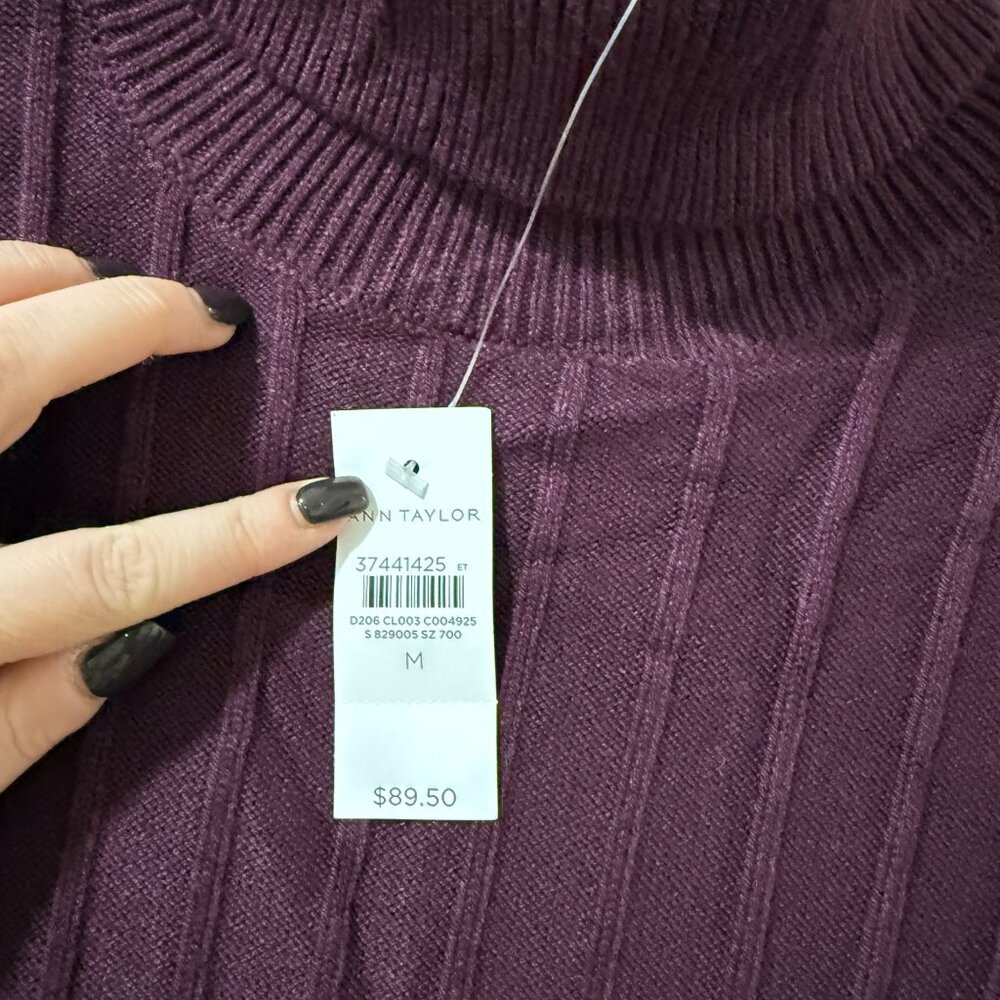 🏷 *NWT* Ann Taylor Ribbed Turtleneck Sweater – Burgundy | Size M | 🍷 - Picture 6 of 10